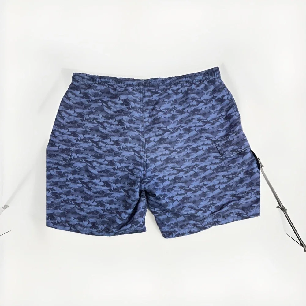 berkley jensen Men's‎ Blue Fish Swim Shorts M Elastic Waist Drawstring